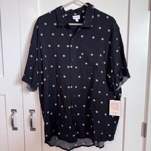 NWT LuLaRoe Michael Black with Baseball Button Down Shirt Men's Size 2XL Casual